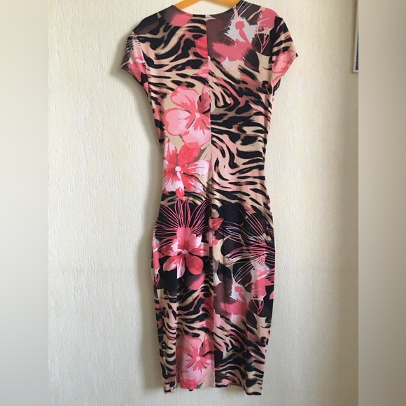 Cache Tropical Floral Wrap Dress - Pink and Brown. Size XS - Picture 7 of 9